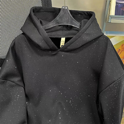 Shiny Male Hoodie 90s Vintage Novelty and Harajuku Fashion Y2k High Quality Korean Style Overfit Black Men's Hooded Sweatshirt