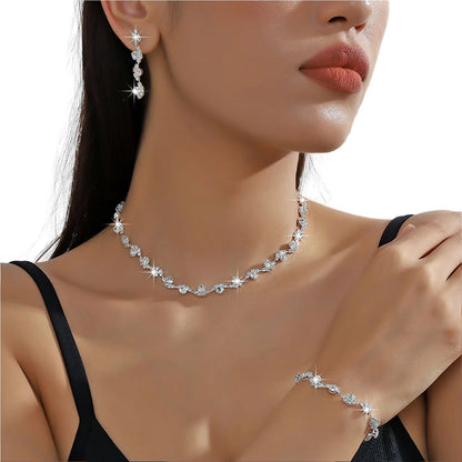 Women's Hanging Necklace Earrings Bracelet Set Sparkling Full Rhinestones Ornaments Set for Bridesmaid Wedding Masquerade MIAO