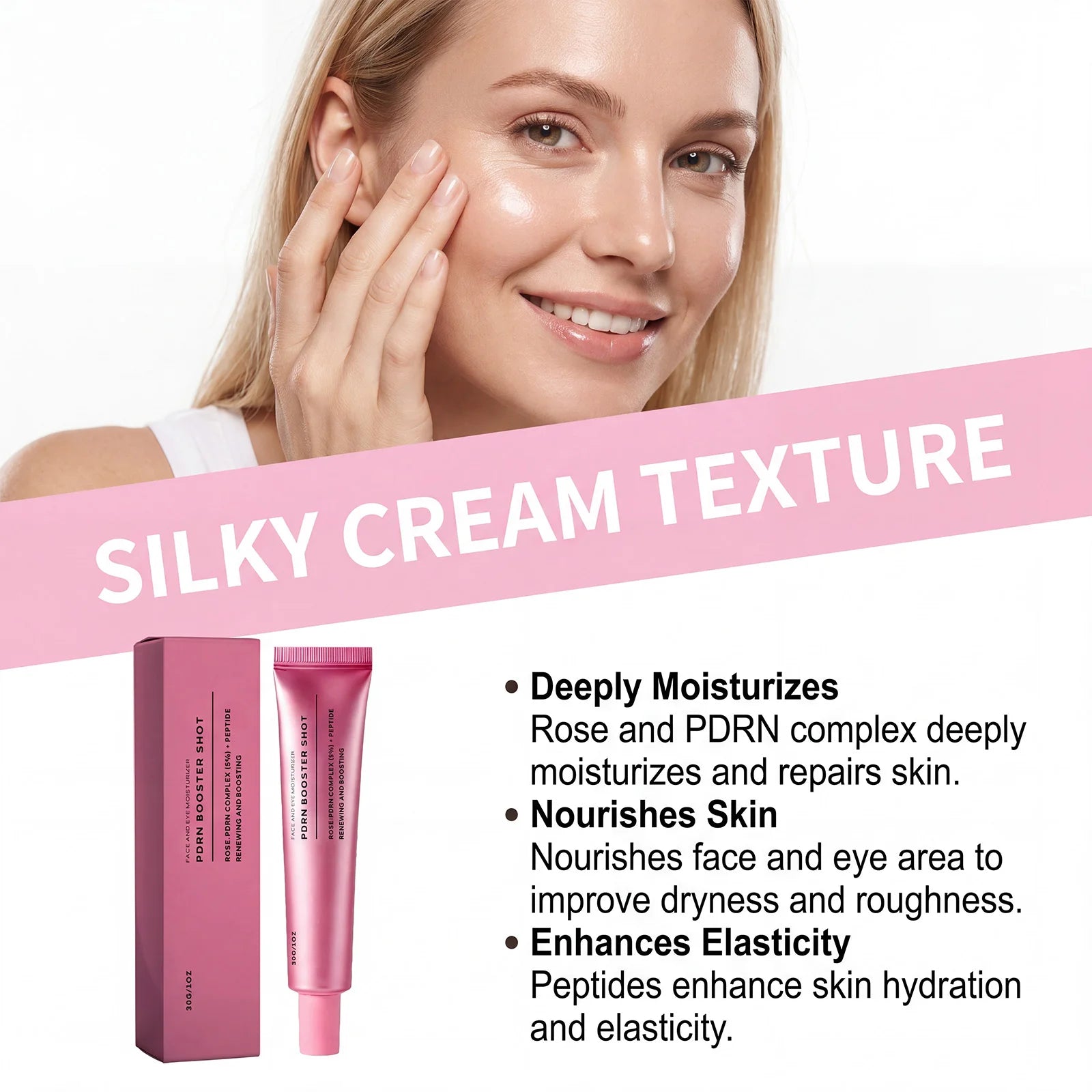 PDRN Booster Shot Serum With Rosy-PDRN Peptide For Dark Spots Care,Balance Skin Tone Deep Hydration Support Daily Skincare Cream
