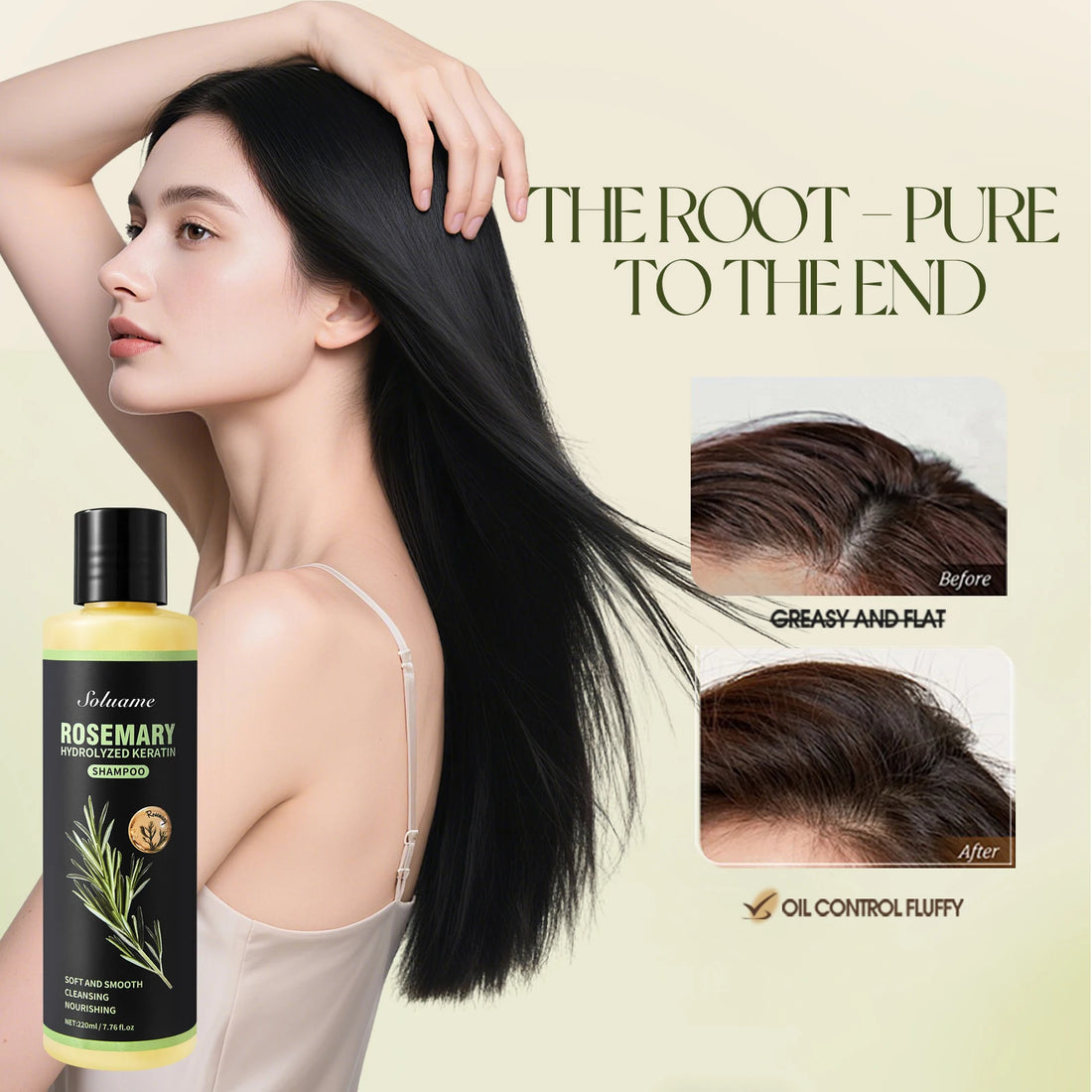 Rosemary Shampoo with Hydrolyzed Keratin - Soft, Smooth & Nourishing Hair Treatment, Cleansing for Dry, Frizzy Hair