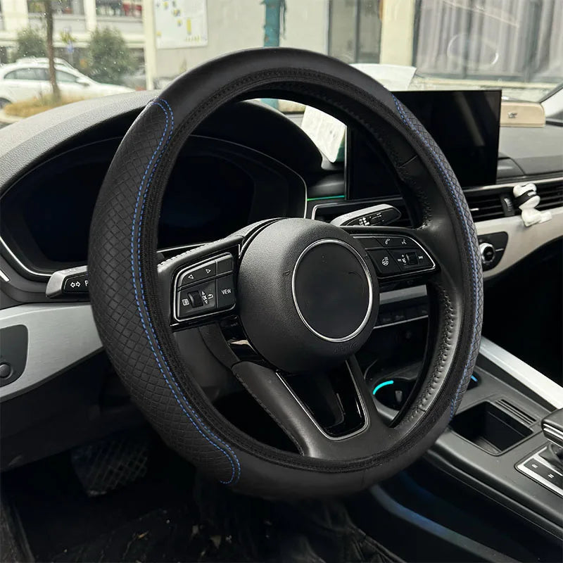 Share Car Steering Wheel Cover Leather Good Grip Car Accessories For 15"/37-38CM