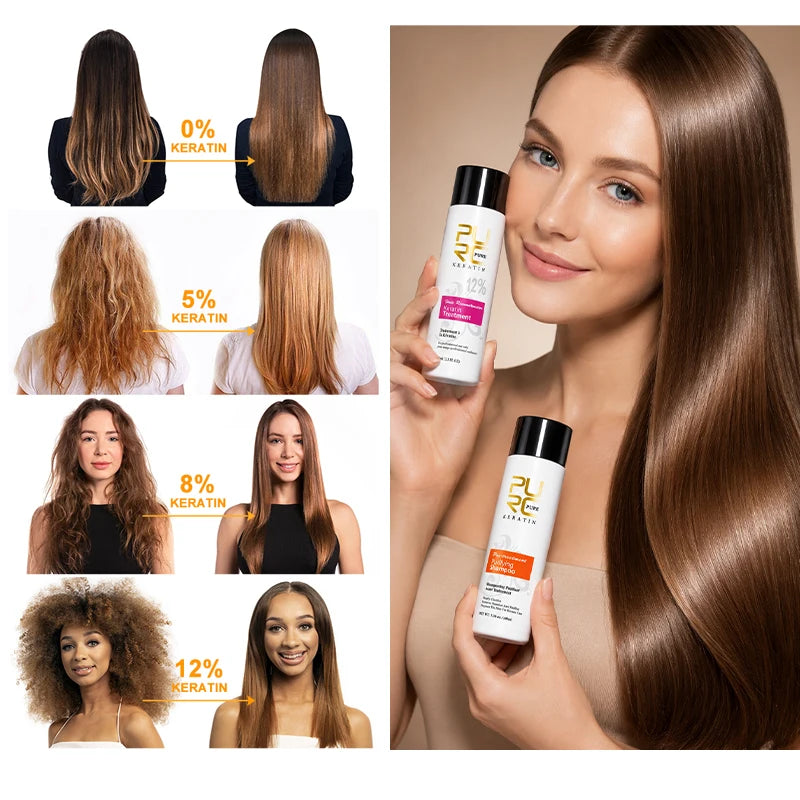 PURC Brazilian Keratin Hair Treatment for Curly Damaged Hair Straightening Smoothing Scalp Treatment Purifying Shampoo Hair Care