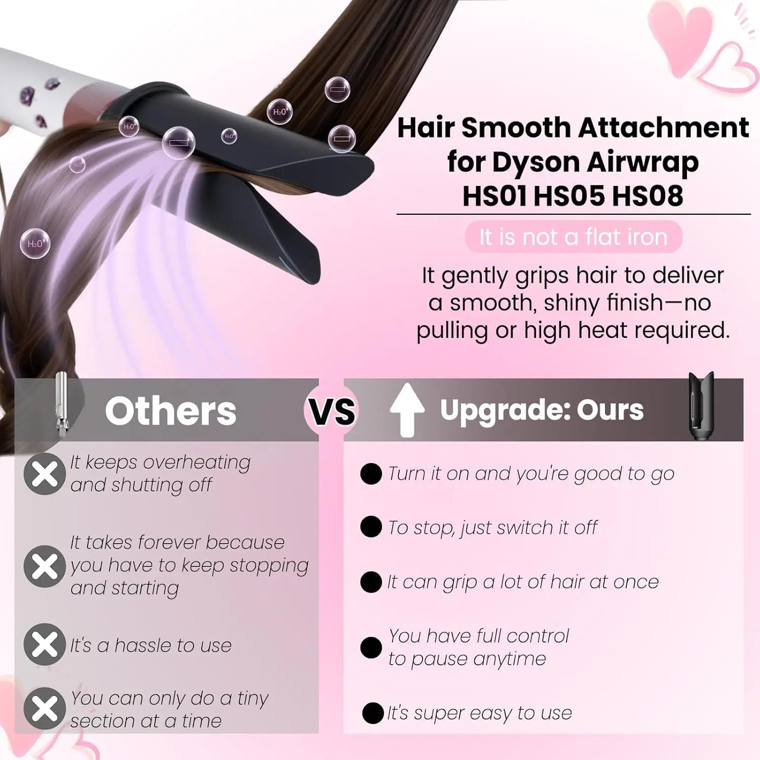 Hair Smoothing Nozzle Gentle Airflow Hair Smooth Attachment Compatible with HS01/05/08 Airwrap Sleek Polished Straight Hairs Halalzen