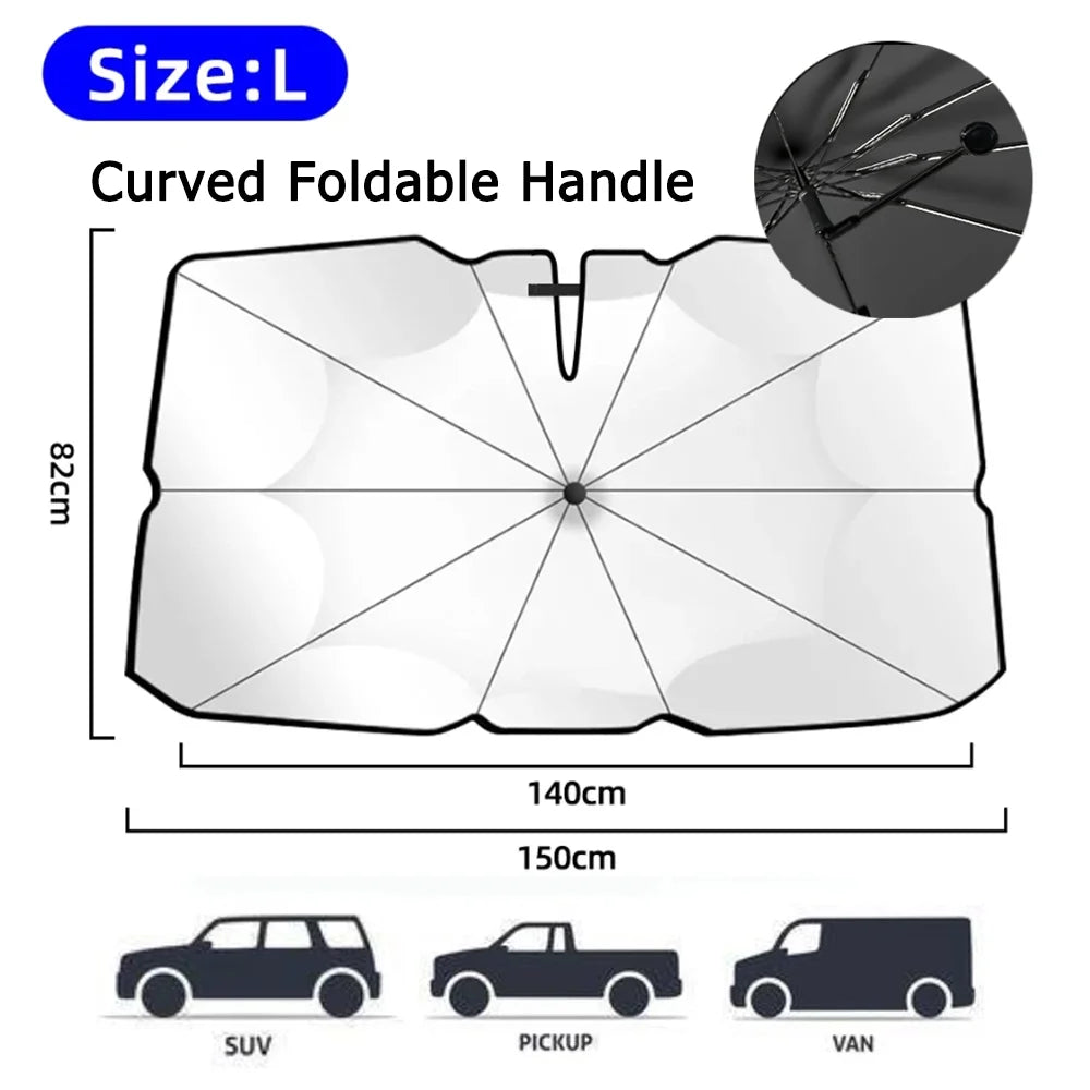 Car Umbrella Sunshade Windshield Front Cover Window Foldable Sun Shade Block Heat Portable Bent Parasol Auto Curved Model Shades