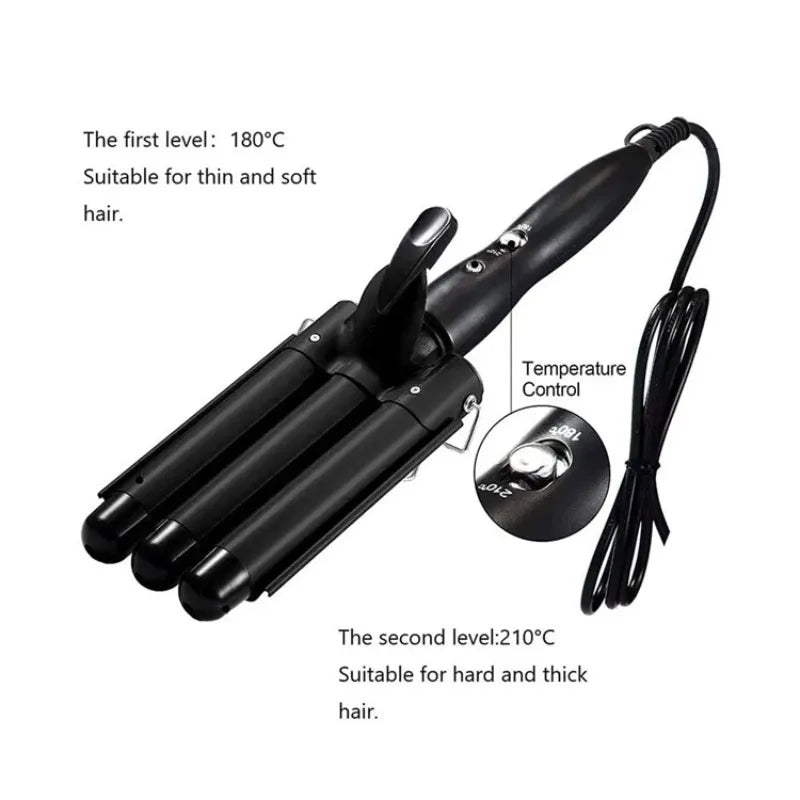 Professional Triple Barrel Hair Curler Ceramic Tourmaline Technology Fast Heating Anti Scalding Hair Styler Long Lasting Waves Halalzen