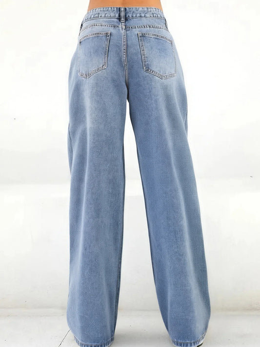 Trendy Light Blue Wide - Leg Jeans for Women | Relaxed Casual Denim