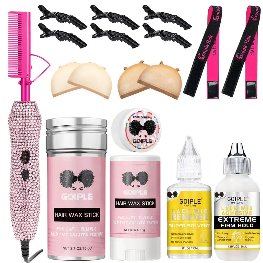 GOIPLE Electric Hot Comb Fast Heating Straightener Curling Iron Curler Brush Styling Tools for Hair Care Lace Wig Styling Set Halalzen