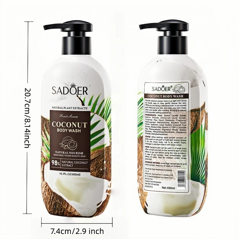 400ml of Gentle Coconut Shower Gel, Rich in Coconut Extract, Coconutamide Mea and Other Ingredients, with a Rich Coconut Scent, Long-Lasting Fragrance after Use, Light Foam Like a Cloud, Both Dense and Delicate, It Can Moistu Halalzen