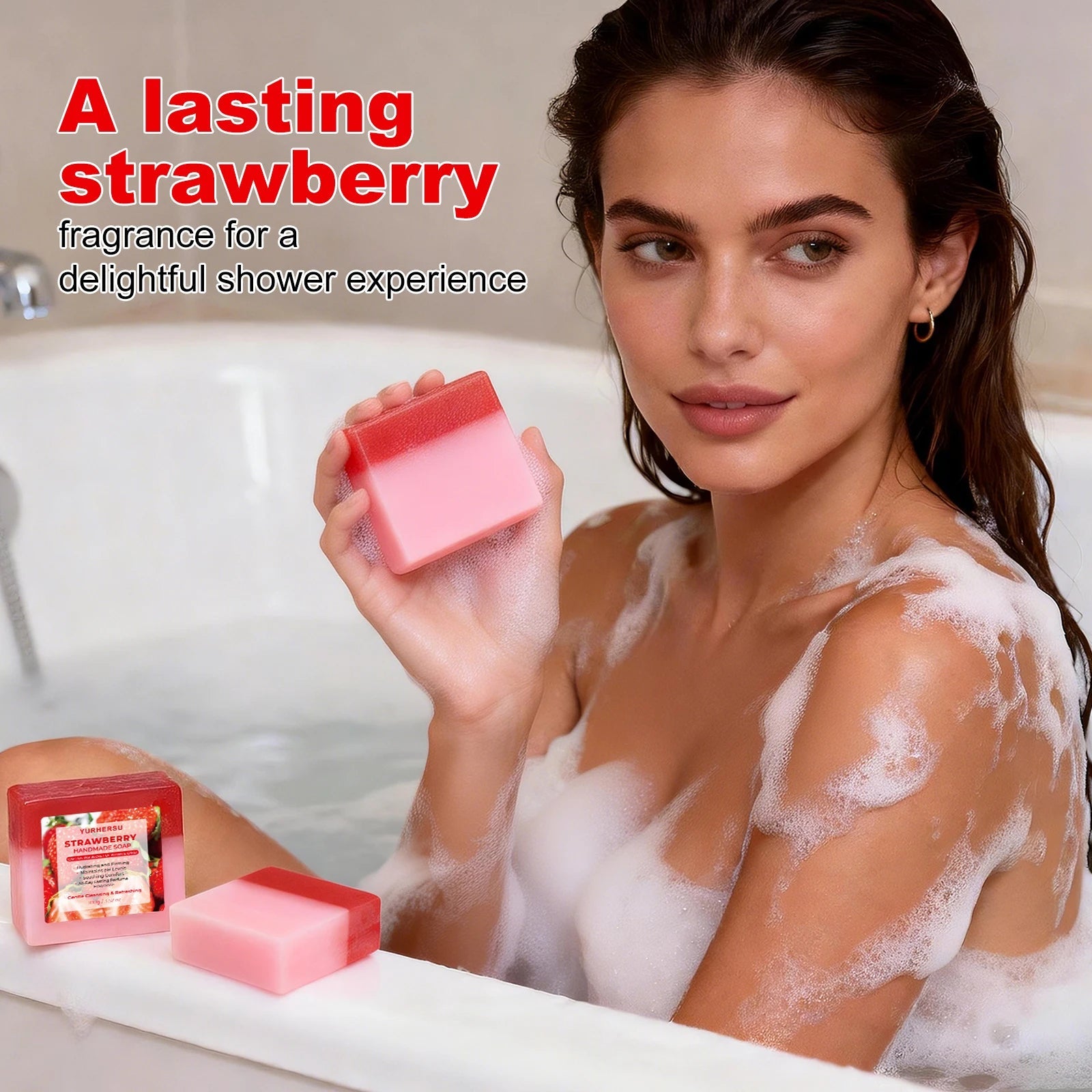 Strawberry Soap Natural Brightening Moisturizing Gentle Cleansing Exfoliating Smooth Skin Handmade Soap for Face & Body Halalzen
