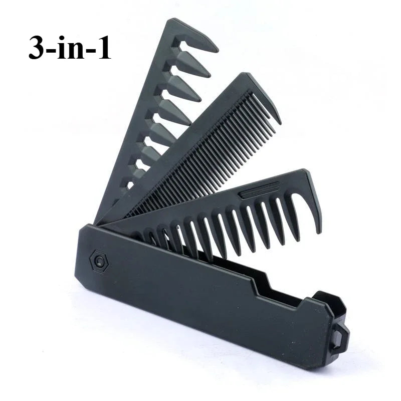 Multifuncional 3-in-1 Plastic Folding Pocket Combs Barber Men Oil Head Beard Combs Portable Wide Tooth Combs Hair Styling Tools Halalzen