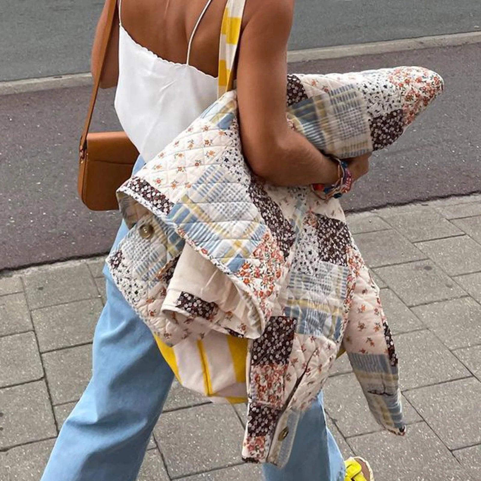 Fall Winter Women's Quilted Coats Jacket Lightweight Fashion Floral Print Casual Long Sleeve Button Cardigan Outwear Streetwear