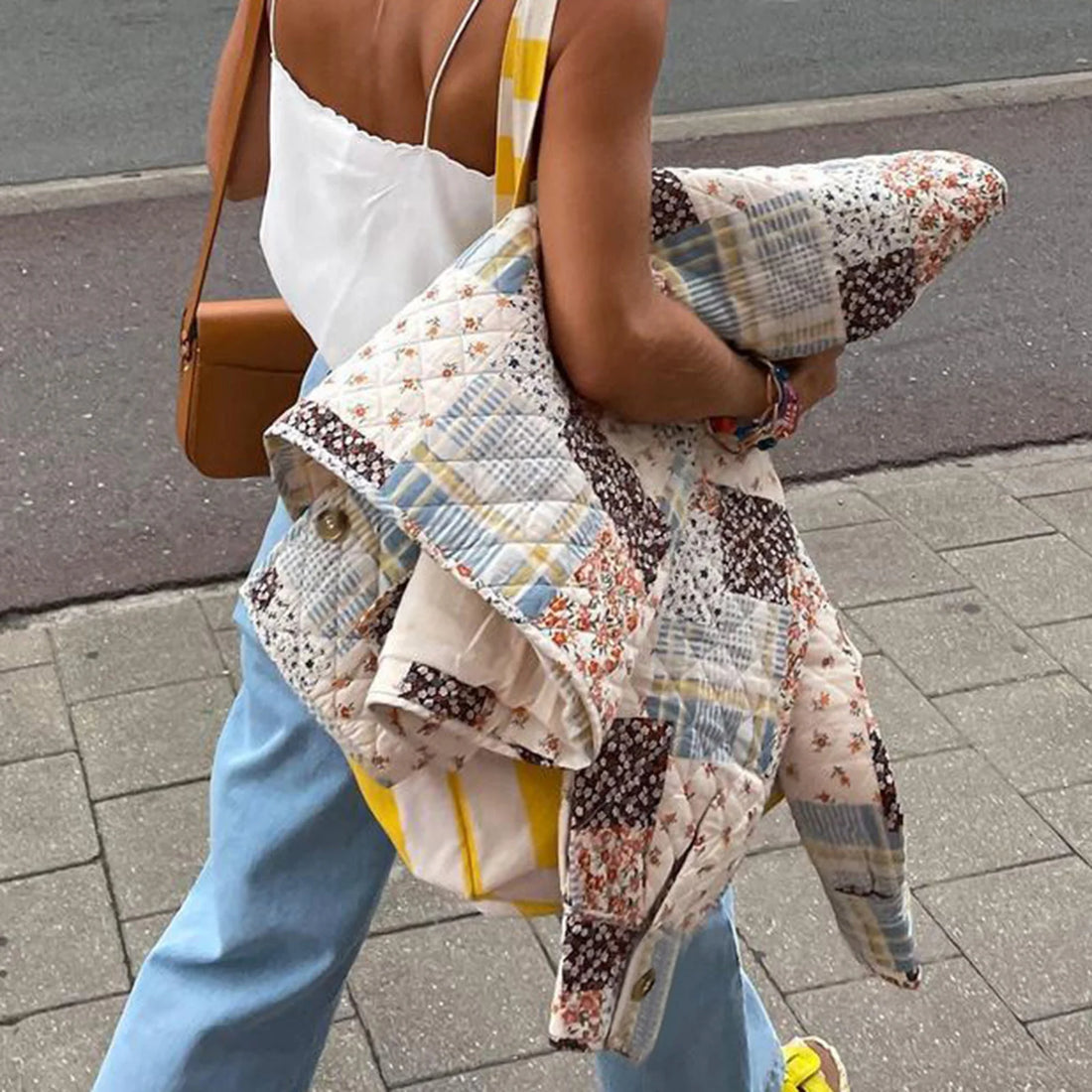 Fall Winter Women's Quilted Coats Jacket Lightweight Fashion Floral Print Casual Long Sleeve Button Cardigan Outwear Streetwear