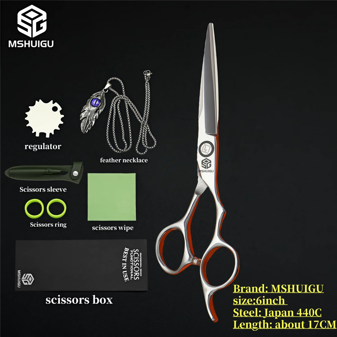 MSHUIGU 440C Professional Barber Scissors 6-7 Inch Laser Wire Serrated Blade Multi-Functional Thinning Hair Shears for Salon Too
