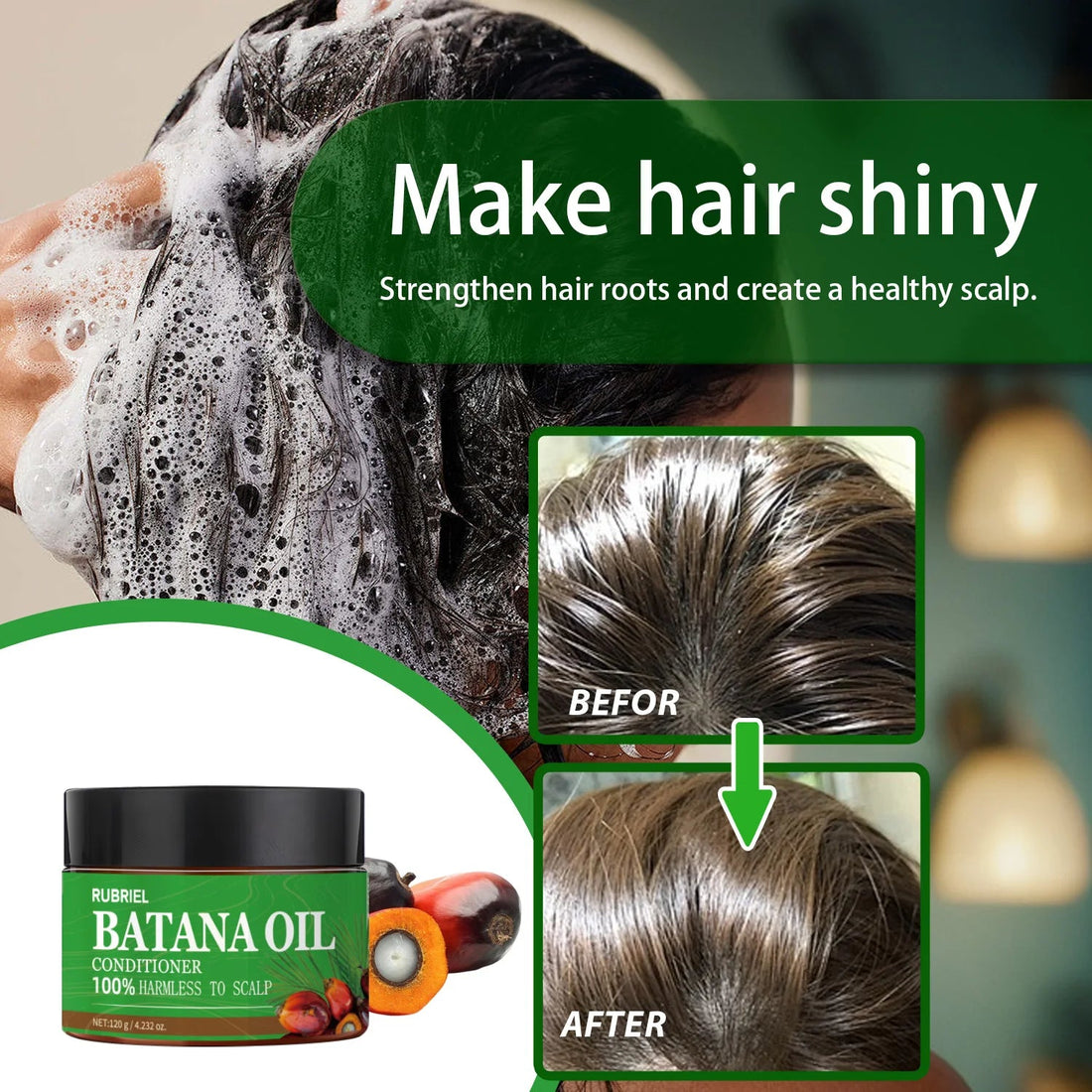 120g Batana Oil Shampoo & Conditioner Set Strengthens Hair Roots Repairs damaged Hair Deeply Nourishment Smooth Hair Conditioner Halalzen