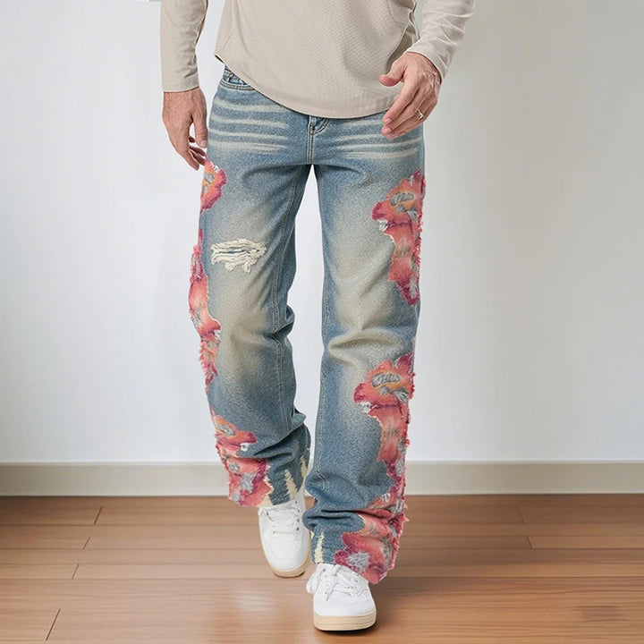 Men s Distressed Patchwork Denim Jeans with Pockets for Spring and Fall Fashion Casual Wear
