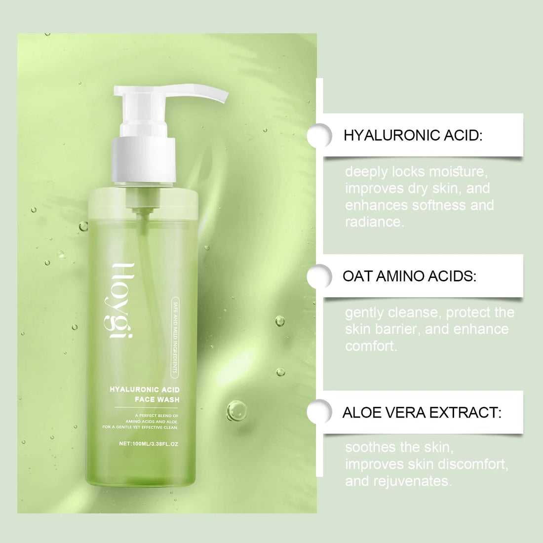 HOYGI Hyaluronic Acid Cleanser Anti Acne Oil Control Blackhead Remover Skin Cleansing Gel Brightening Pore Cleaning Face Wash Halalzen