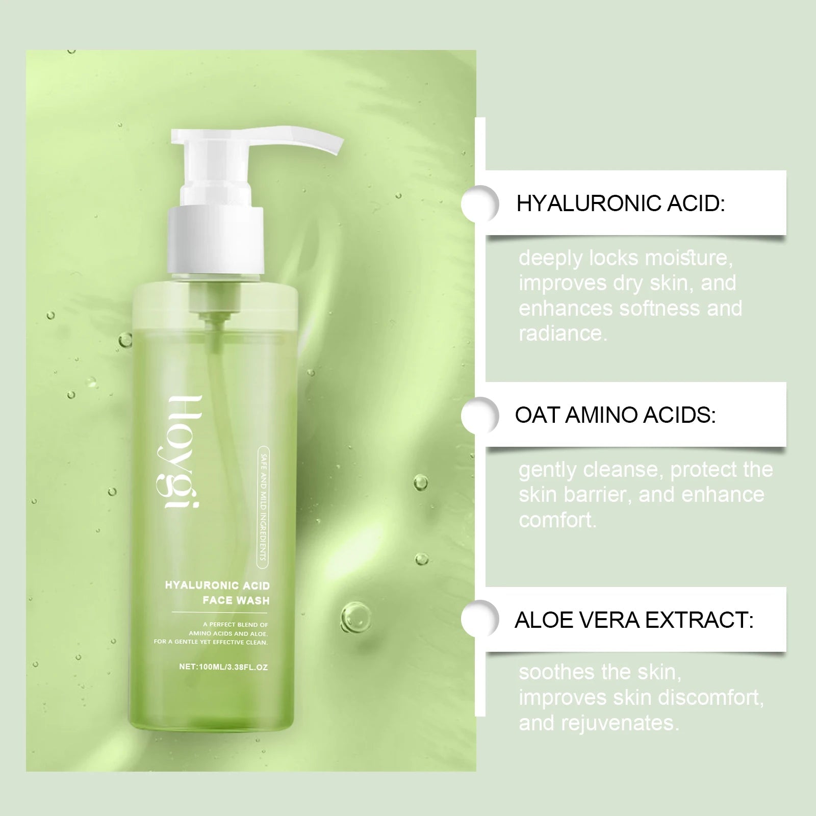 HOYGI Hyaluronic Acid Cleanser Anti Acne Oil Control Blackhead Remover Skin Cleansing Gel Brightening Pore Cleaning Face Wash Halalzen