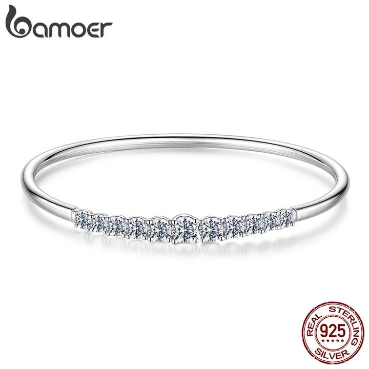 Pulsera de barra de moissanita BAMOER 3.6CTTW Brazalete ajustable abierto de plata esterlina 925 para mujer Regalo de boda Corte redondo