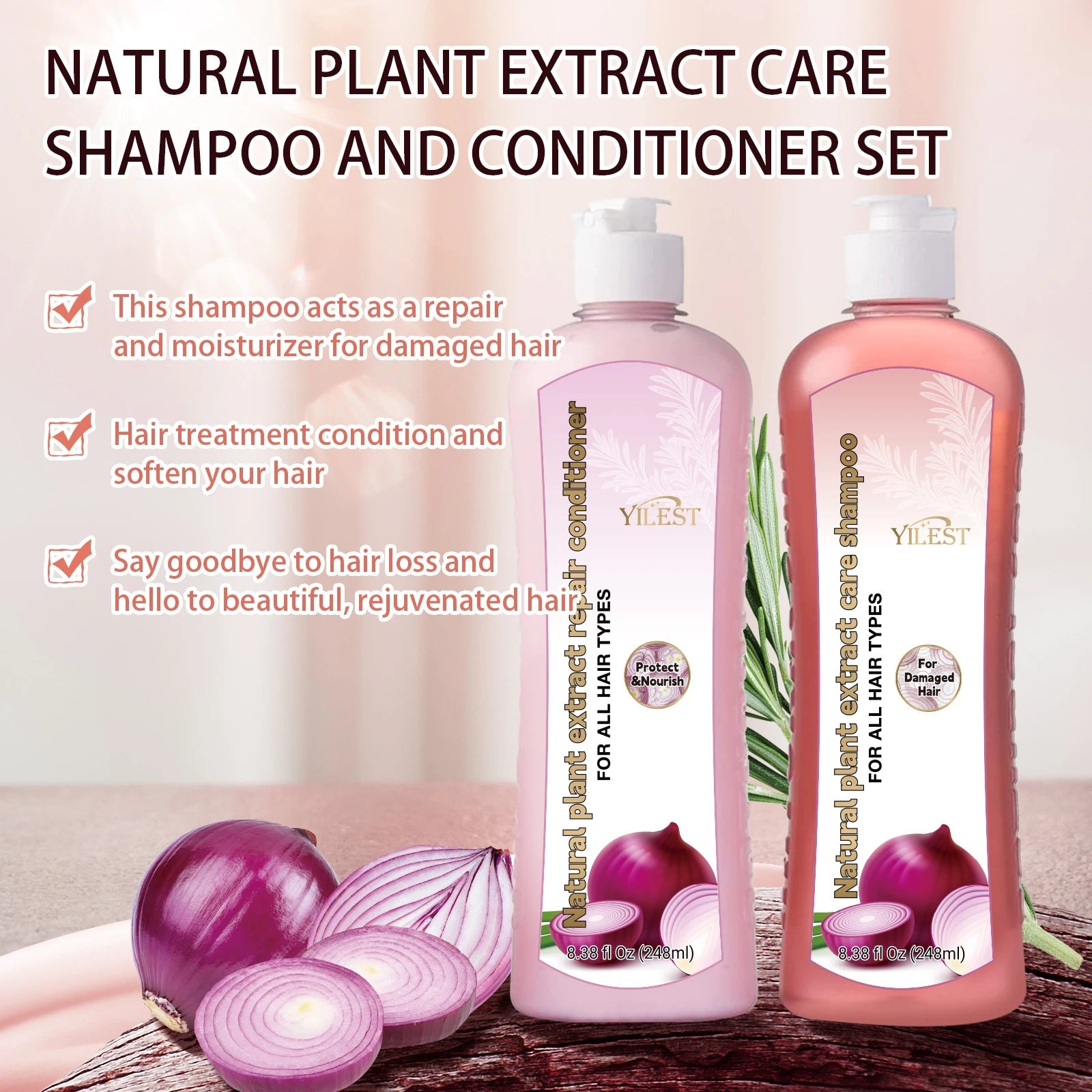Natural Plant Shampoo & Conditioner Set 248ml by YILEST, for All Hair Types – Moisturizes & Strengthens, Complete Hair Care Halalzen