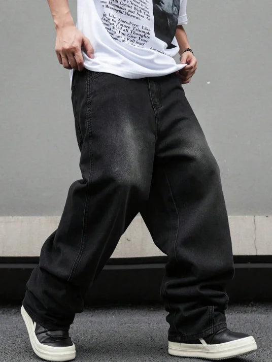 High street American Vibe pleated design micro flared jeans men's loose straight leg hanging wide leg pants men