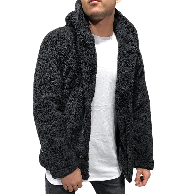 Stylish Hooded Coat Cozy Winter Coat Hooded Cold Resistant Buttons Closure Thicken Warm Men Coat Outdoor Jacket