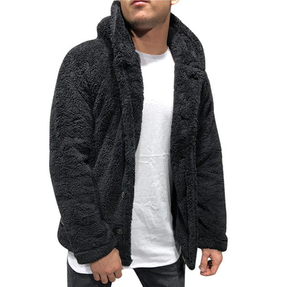 Stylish Hooded Coat Cozy Winter Coat Hooded Cold Resistant Buttons Closure Thicken Warm Men Coat Outdoor Jacket