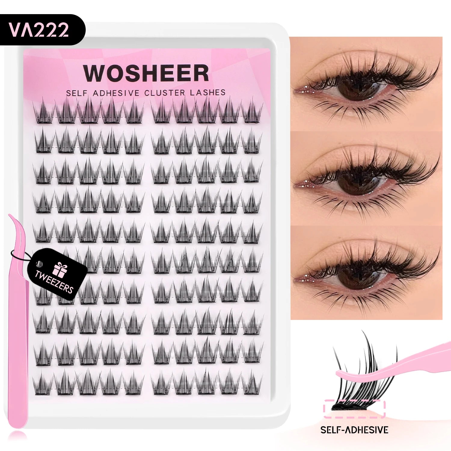 WOSHEER Manga Self Adhesive Lash Clusters Kit Natural Reusable Eyelash Clusters No Glue Needed Pre Glued Cluster Lashes Halalzen