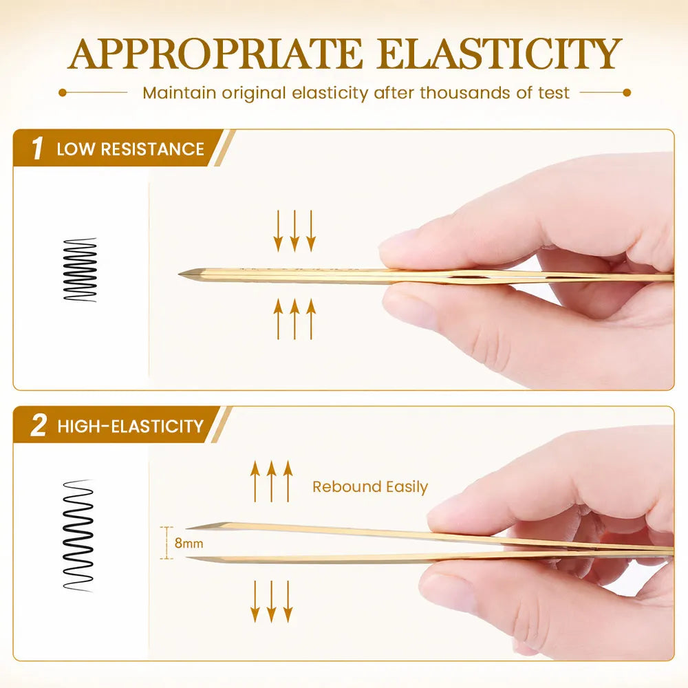 MASSCAKU Eyelash Extension Tweezers Fiber Tip Gold Stainless Steel Lash Pickup Tool for Volume Fans Classic Lash Isolation