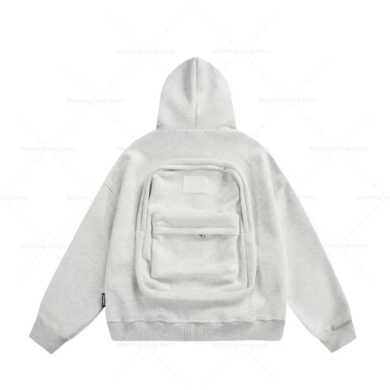 Y2k trendy three-dimensional backpack hoodie men's clothing high street streetwear tops loose casual sportswear harajuku jacket