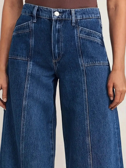 Women’s Deep Blue Wide Leg Jeans - Stylish Denim Trousers for Comfort and Versatility