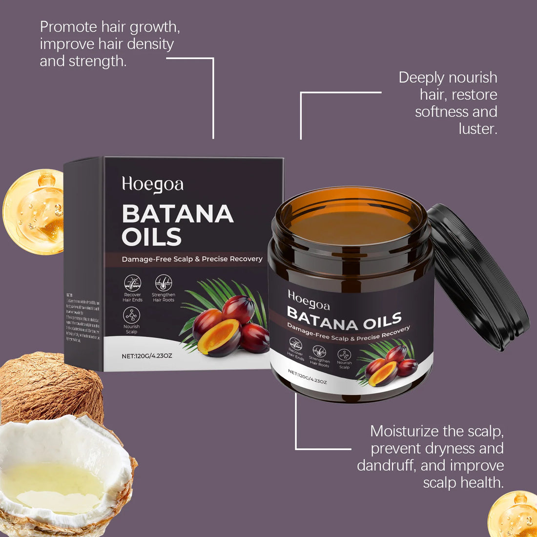 Hoegoa Batana Oil Natural Organic Growth Repair Split Ends Nourish Scalp Strengthen Hair Roots Anti Loss Hair Treatment Mask