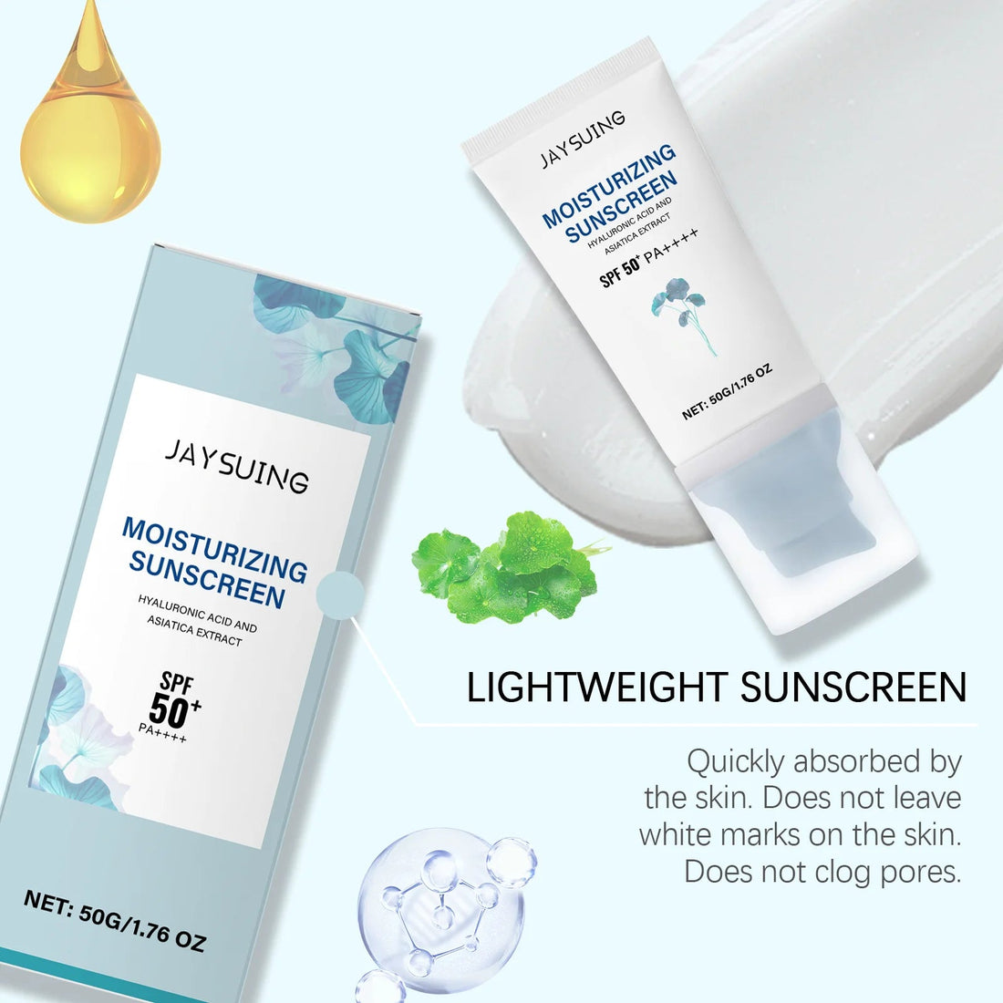 Centella Sunscreen Spf50+ Pa++++ Calming Moisturize Oily Sensitive Skin Soothing Long-Lasting UV Protection Sunblock Face Cream Halalzen