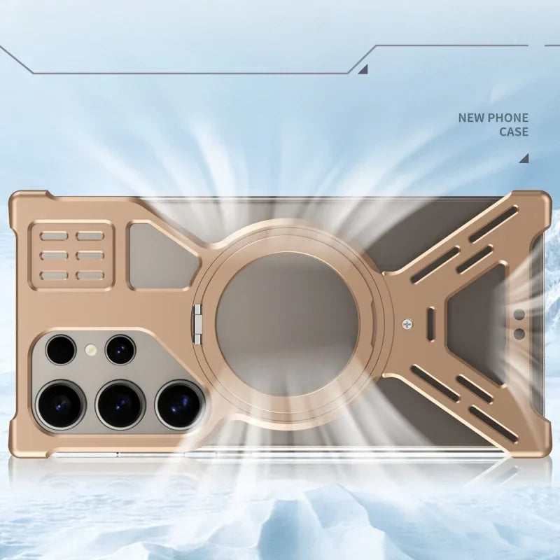 for Samsung Galaxy S25 S22 S23 S24 Ultra Aluminum Alloy Magnetic Anti-Fall Phone Case Metal Heat Dissipation Cover with Stand