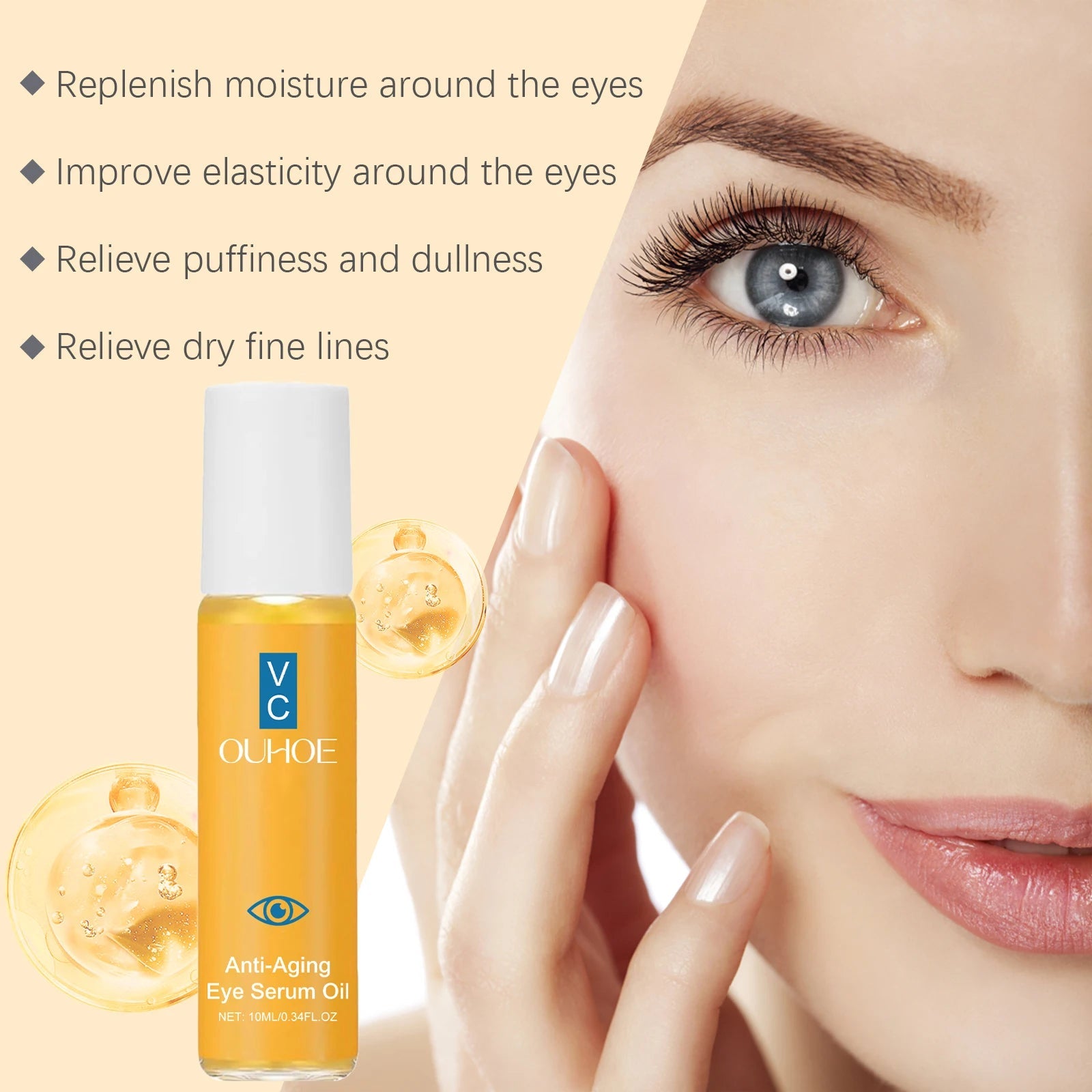 Anti Aging Eye Essence Oil Firming Brightening Reduce Wrinkle Fade Fine Lines Remove Puffiness Hydrating Smooth VC Eye Serum Oil Halalzen