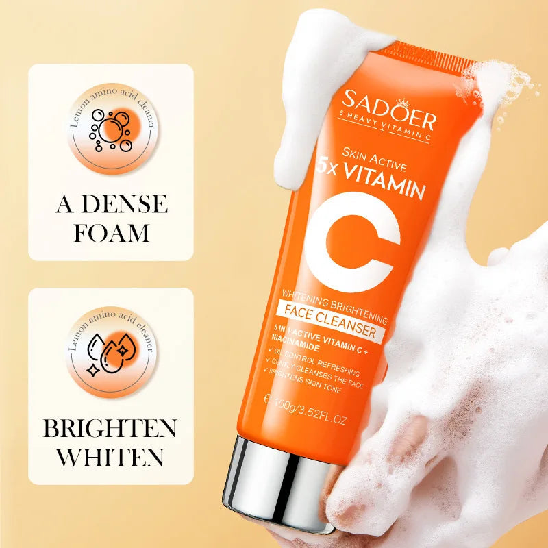 SADOER Vitamin C  Facial Cleanser Face Wash Foam Cleanser Deep Cleansing Moisturizing Whitenting Hydrating Skin Care Halalzen