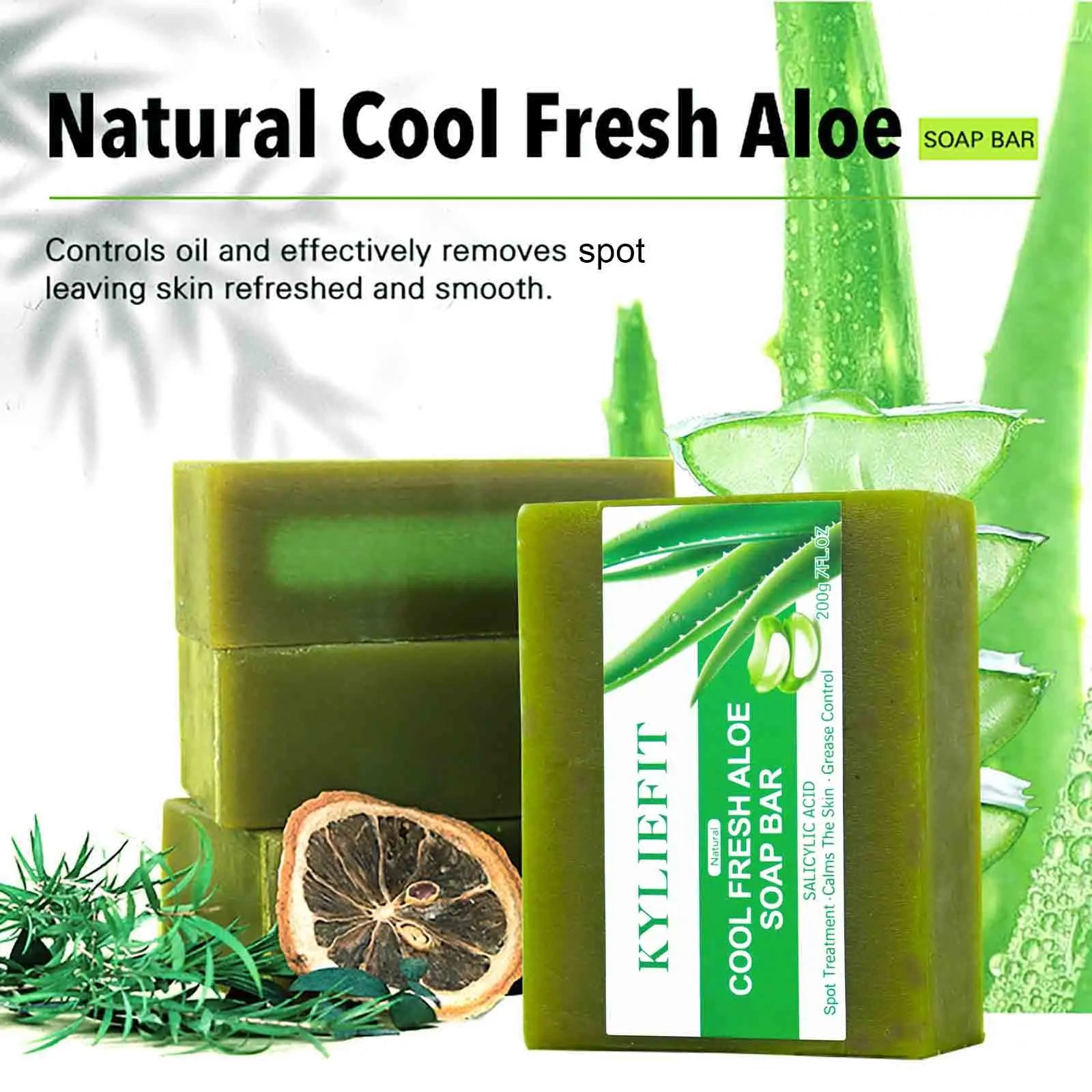 Aloe Brightening Soap Bar, Remove Dark Spots, Sun Spots, Acne, Oil Control, Clean Stains, Exfoliation, For Face and Body, 200g Halalzen