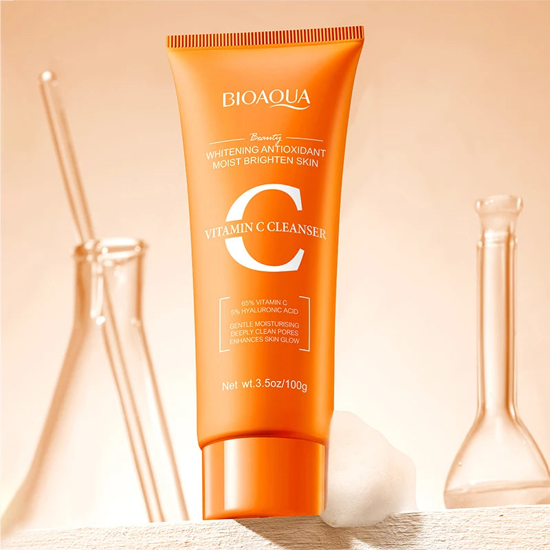BIOAQUA Vitamin C Facial Cleanser Moisturizing Whitening Anti Wrinkles Face Wash Foam Face Cleanser Facial Skin Care Products Halalzen