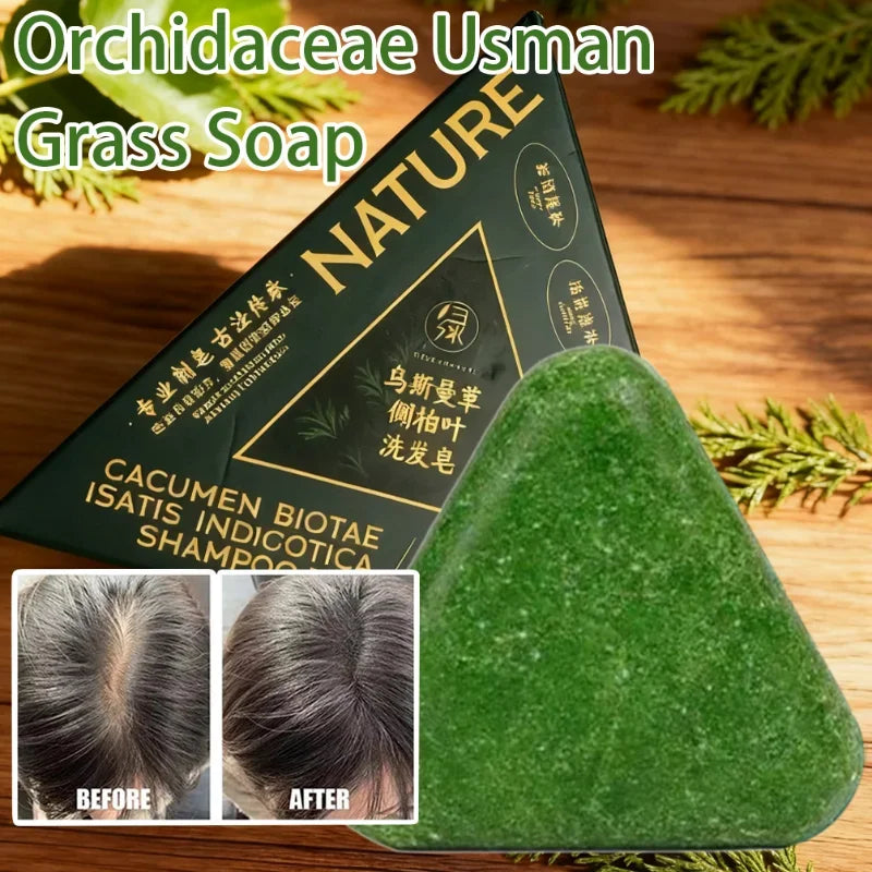 120g Seven Green Platycladi Usman Grass Handmade Shampoo Soap Refreshing and Flushing Healthy Anti-Removal Hair Nourishing Clean
