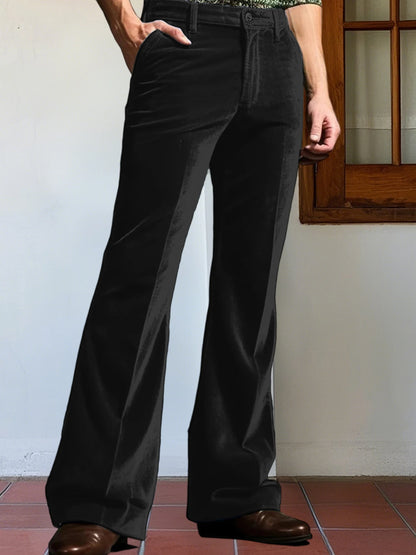 Men s Classic Fit Flared Dress Pants Elegant Solid Color Bell Bottom Trousers for Work Events Wedding Ceremony and Casual Wear