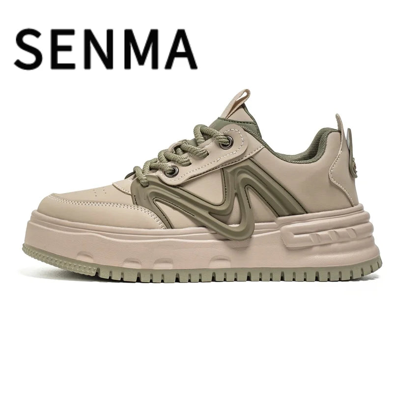 SENMA Comfortable Men's Shoes Street Fashion Art Board Shoes Thick Sole Low-Top Leather Casual Sneakers Tennis/Walking Sneakers