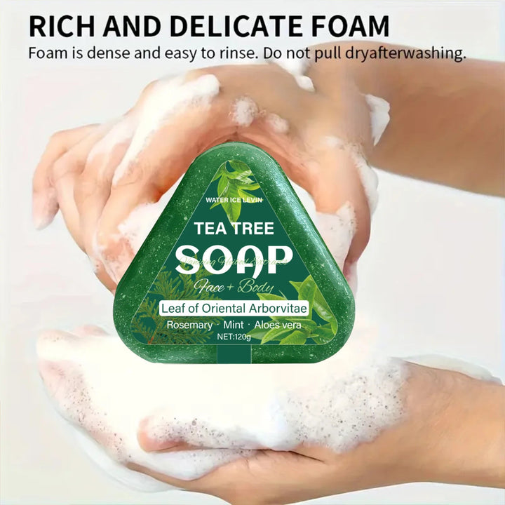 Tea Tree Soap (Face+Body): Oriental Arborvitae Leaf, Rosemary/Mint/Aloe, Gently Hydrates All Hair Types Halalzen