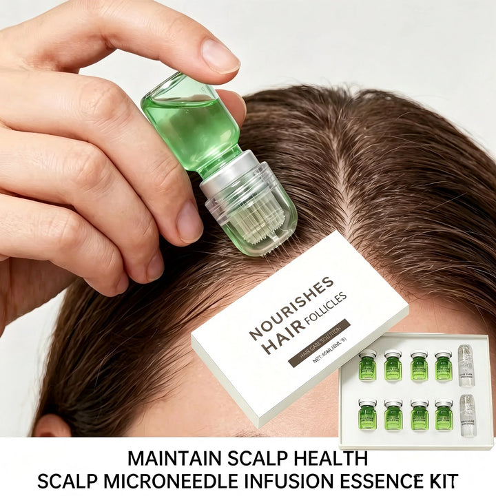 0.25mm Scalp Micro‑Needle Roller Set with 8×5ml Ampoules Nourish Follicles Reduce Loss & Breakage Boost Scalp Density