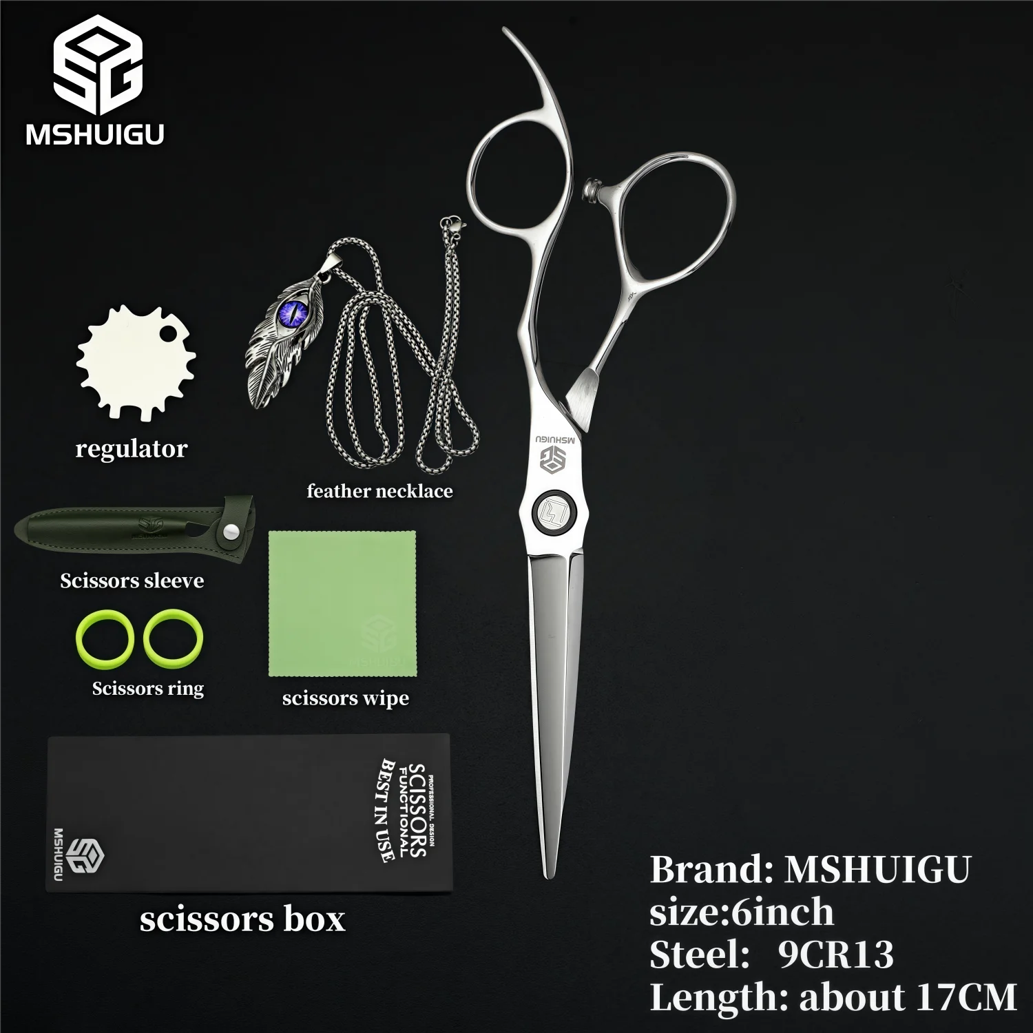 MSHUIGU 440C Professional Barber Scissors 6-7 Inch Laser Wire Serrated Blade Multi-Functional Thinning Hair Shears for Salon Too