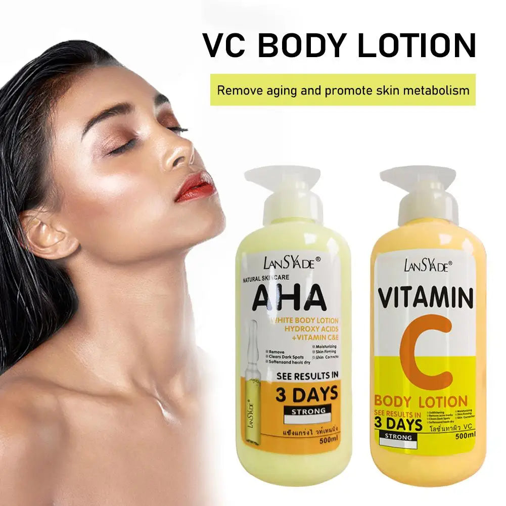 AHA Whitening Body Lotion 500ml, Hydroxy Acid VC VE Brightening Skin Moisturizer,Dark Spots Remover Firming Hydrating Body Cream