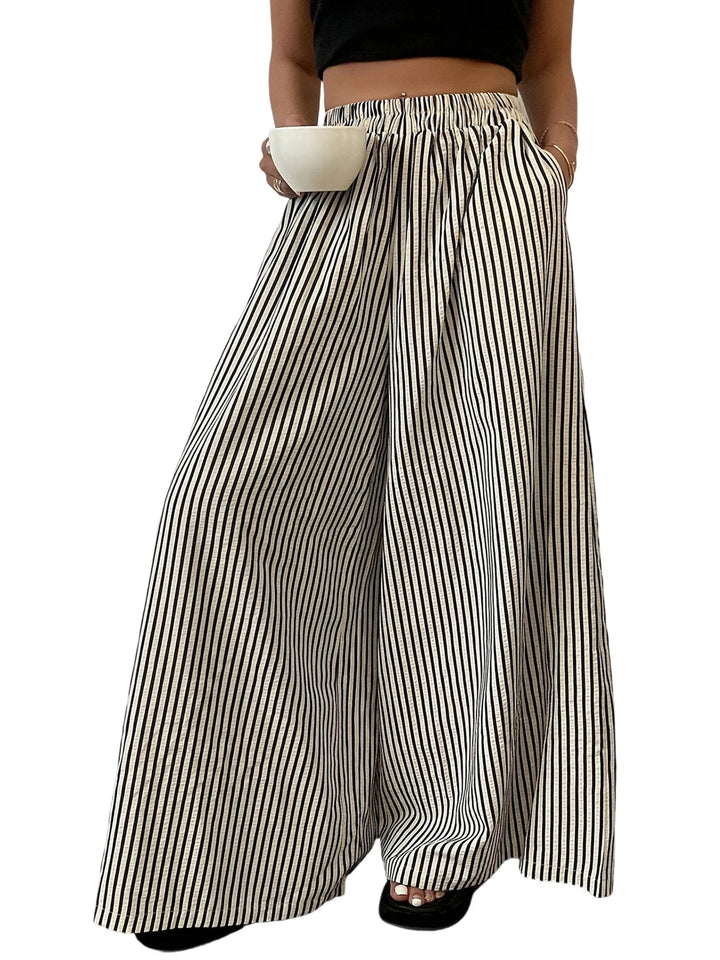 Boho-Chic Palazzo-Hose für Damen mit Blumenmuster, weitem Bein, hohem Bund, lockerer Passform, Taschen und Gürteldetails