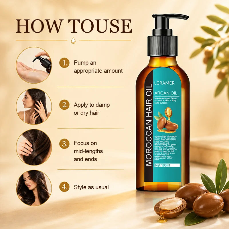 Moroccan Hair Care Oil Healthier Scalp Strengthen Improve Split Smooth Hair Repair Oil for Dry Damaged Hair Men and Women 100ml