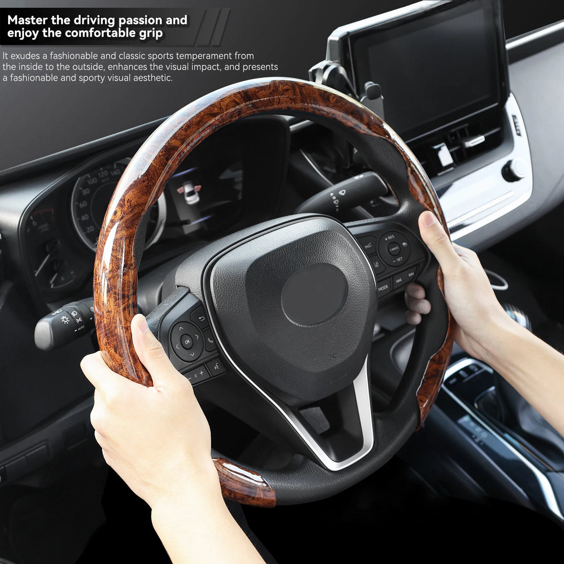 Mahogany Car Steering Wheel Cover Wood Grain PVC Breathable Non-slip Universal 38cm 15inch for Toyota Corolla Rav4 Camry Prius