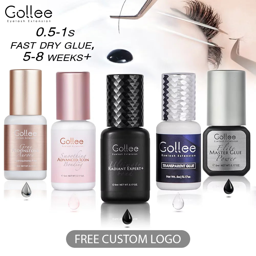 Gollee 0.5s Fast Dry Lash Adhesive Long Lasting 6-8 Weeks Eyelashes Glue for Eyelash Extensions No Irritation Glue Makeup Tools