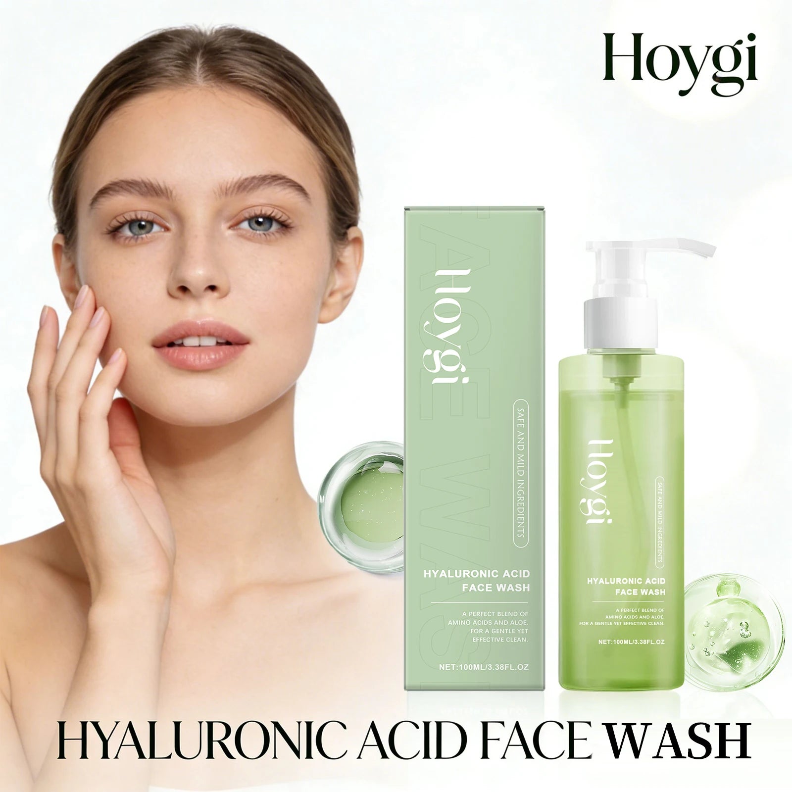 Hyaluronic Acid Facial Cleanser Exfoliating Whitening Skin Moisturizing Oil Control Deep Cleansing Pores Gel Face Wash Skincare Halalzen