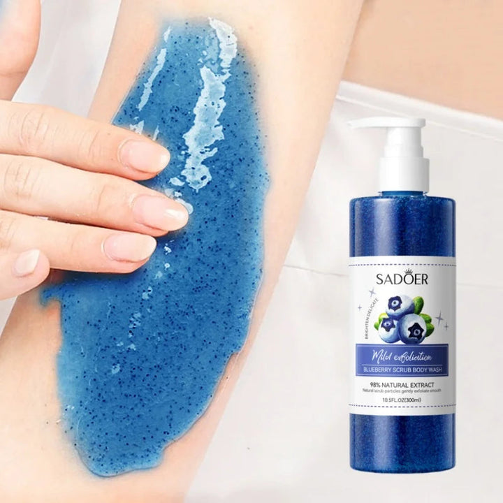300ml Blueberry Exfoliating Shower Gel Contains Blueberry Extract, Fine Exfoliating Particles Deeply Cleanse Skin Dirt, Improve Rough Skin, Brighten Skin Tone, Make Skin Clean and Silky, and Emit a Pleasant Fragrance Halalzen